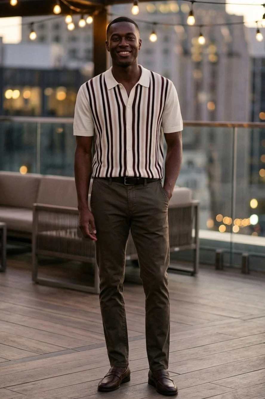 Selected Homme Cream with Multi Striped Knitted Shirt/33898